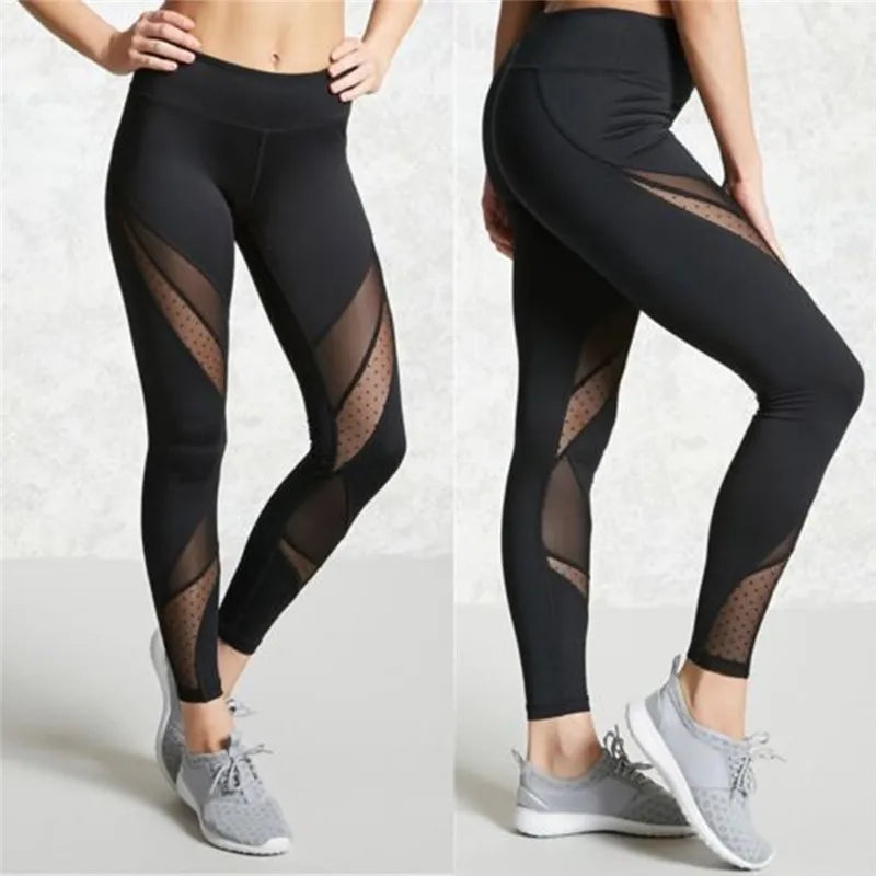 Hot Fashion Mesh Patchwork Leggings Women Leggins Female Elastic Pant