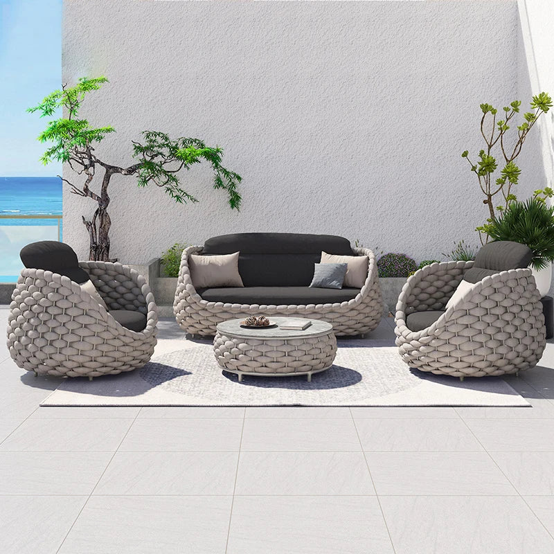 Rattan Chair Sofa Outdoor Terrace Sofa Tea Table Combination Living Room