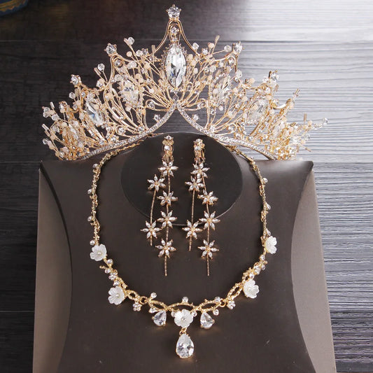 Baroque Vintage Crystal Snow Bridal Jewelry Sets Rhinestone Tiara Crown Stud