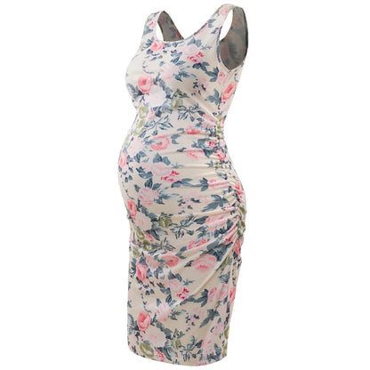 Maternity Dress Summer Soft Side Ruched Bodycon Dresses Pregnancy