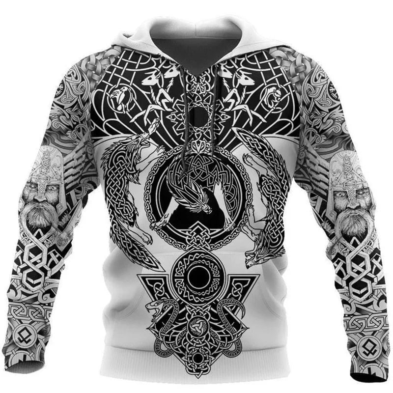 Fenrir Wolf Valknut Tattoo 3D Printed Men Hoodies Harajuku Hooded Sweatshirt