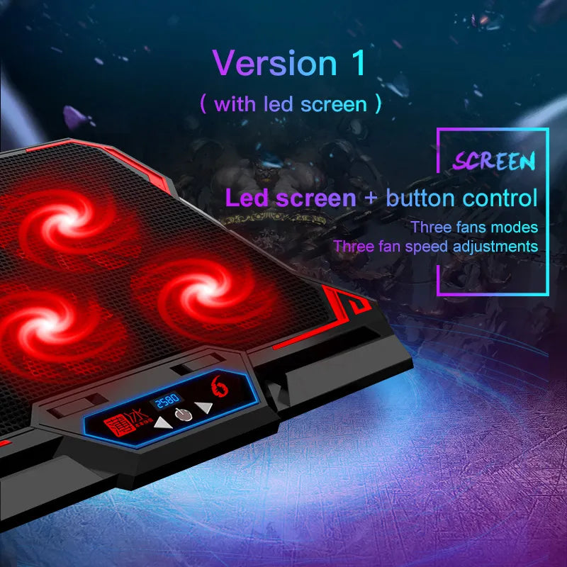 COOLCOLD 17inch Gaming Laptop Cooler Six Fan Led Screen Two USB Port 2600RPM