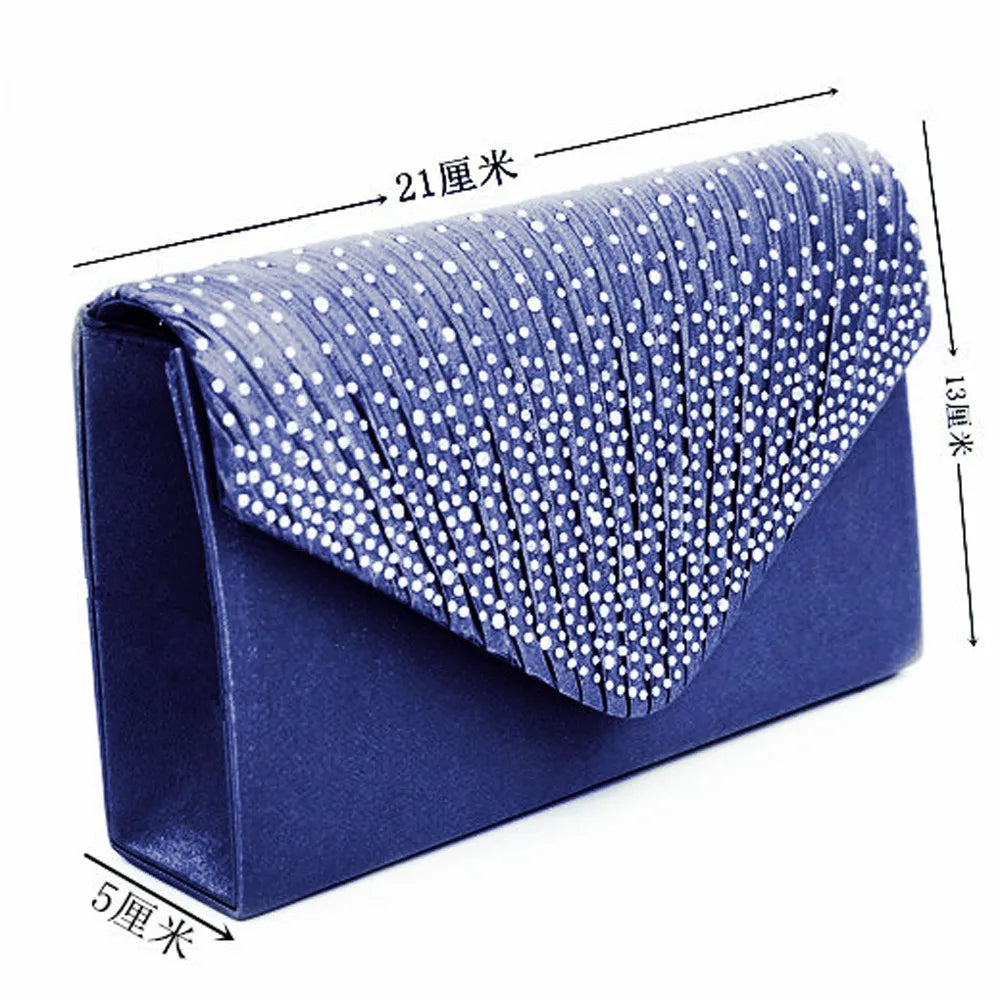 Ladies Satin Clutches Evening Bags Crystal Bling Handbags Wedding Party Purse