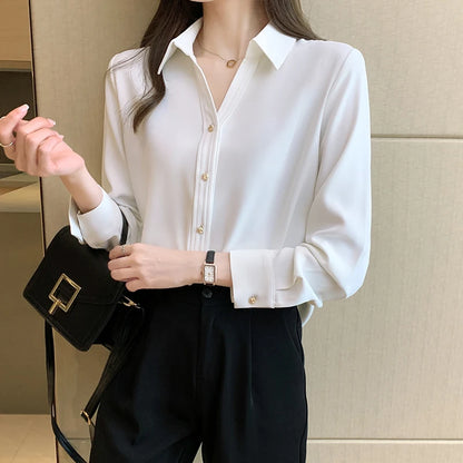 Korean Fashion Women Silk Shirts Satin Blouses Women Long Sleeve Shirts