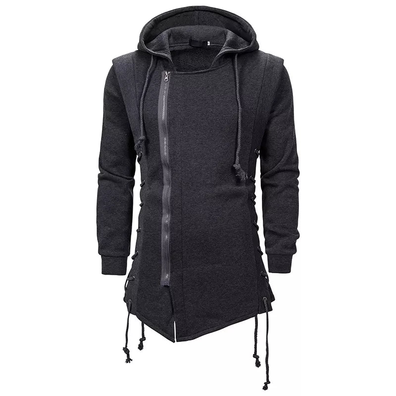 Black Long Hoodie Men 2023 New Fashion Bandage Zipper Mens Hoodies Sweatshirts