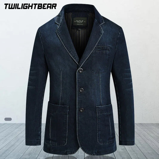 New Mens Denim Blazer Male Suit Jacket Oversized Fashion