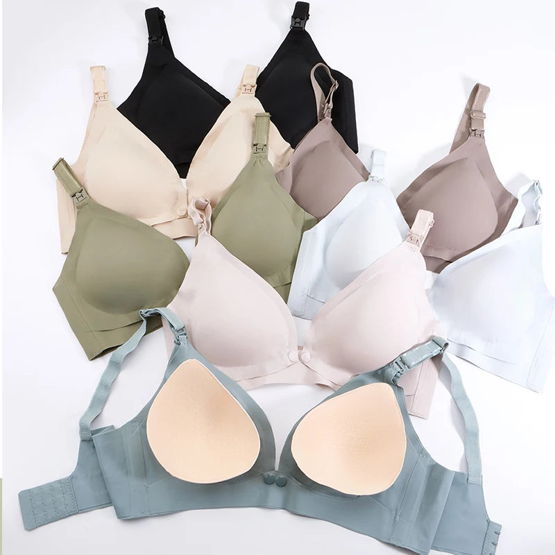 Pregnant Women Front Open Buckle Feeding Bra With Removable Pads Solid Color