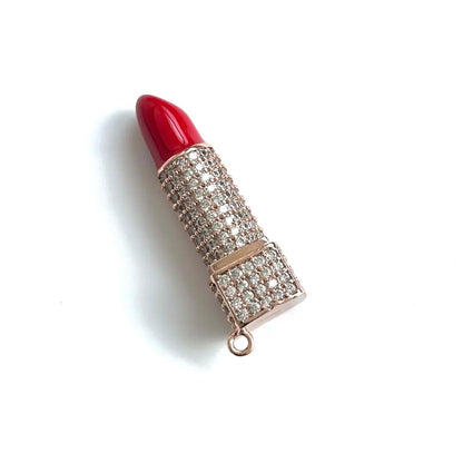 5Pcs Cubic Zirconia Pave Red Lipstick Pendant Charms for Women