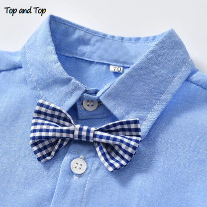 Top and Top Boys Gentleman Clothing Sets Autumn Kids Formal Shirt+Suspenders