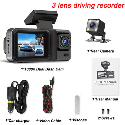 3 Channel Dash Cam for Cars Black Box Camera Car DVR 1080P Video Recorder Rear