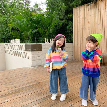 Baby Kids Hoodies Korean Autumn Sweatershirt Rainbow Striped