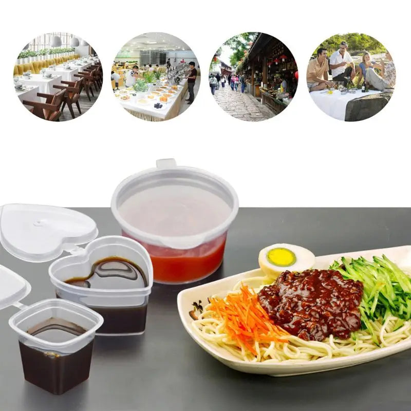 10pcs Kitchen Disposable Plastic Sauce  Pot Chutney Container With Lid Slime.