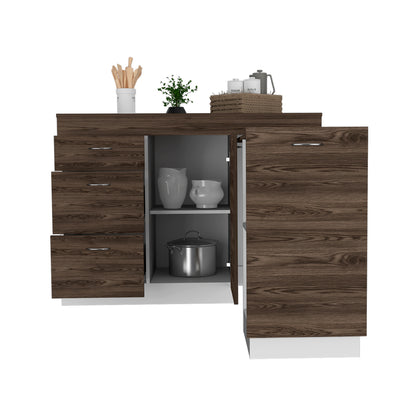 Kitchen Island Metask, Kitchen Room, White / Dark Walnut