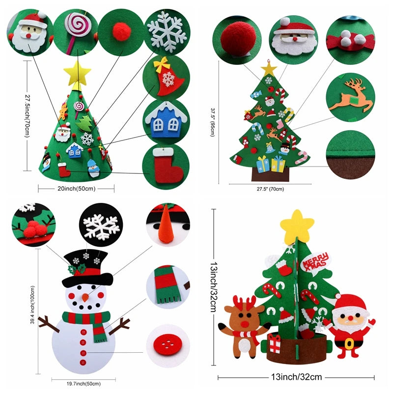 OurWarm DIY Felt Christmas Tree Snowman With Ornaments Fake Christmas Tree