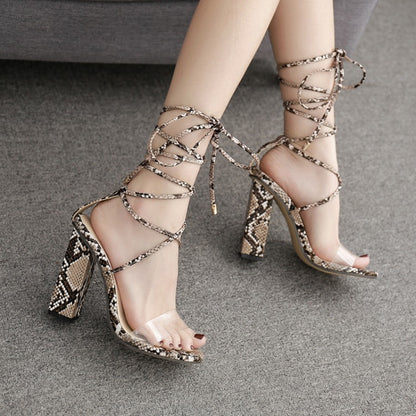 Hot Selling Women Strap High-Heels Sandal Leopard Print Sexy Chunky Heels