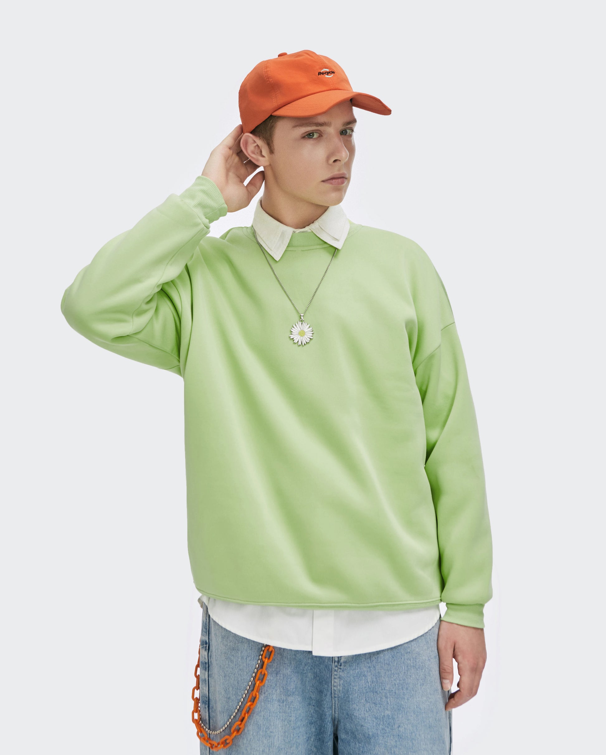 Alt Basic Plain Fleece Crewneck Sweatshirt Men Oversized Pullovers 168W