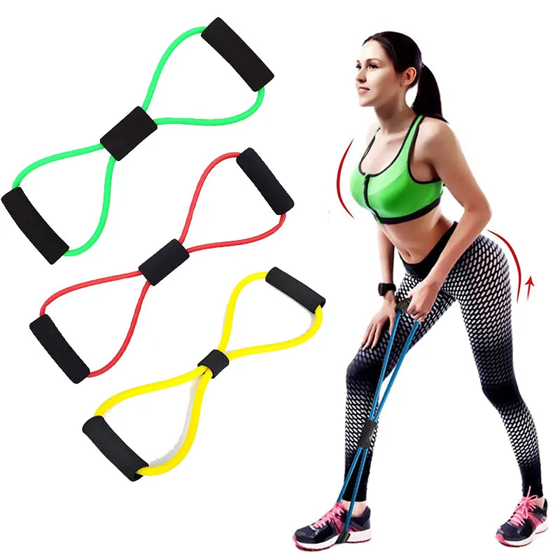 8 Word Fitness Yoga Elastic Band TPE Gum Resistance Rubber Bands Fitness