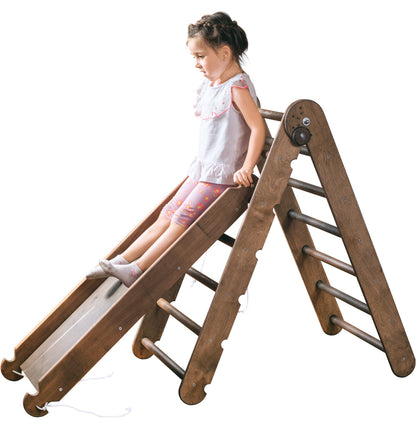 2in1 Montessori Climbing Set: Triangle Ladder + Slide Board/Ramp – Beige