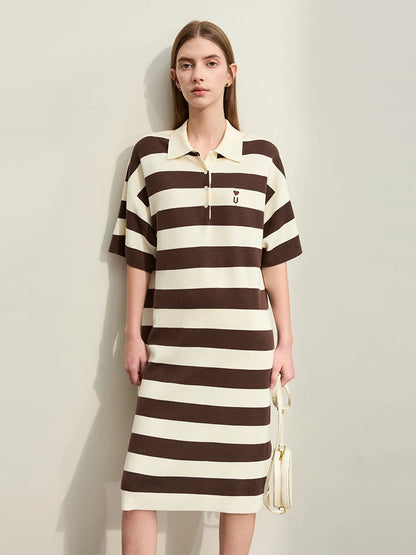 Amii Minimalism Embroidery Striped Dress for Women 2024 Spring