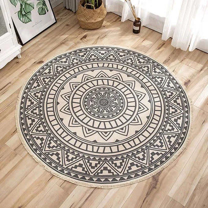 Nordic Round Carpets Bohemia Ethnic Tassel Yellow Mandala Carpet Living Room