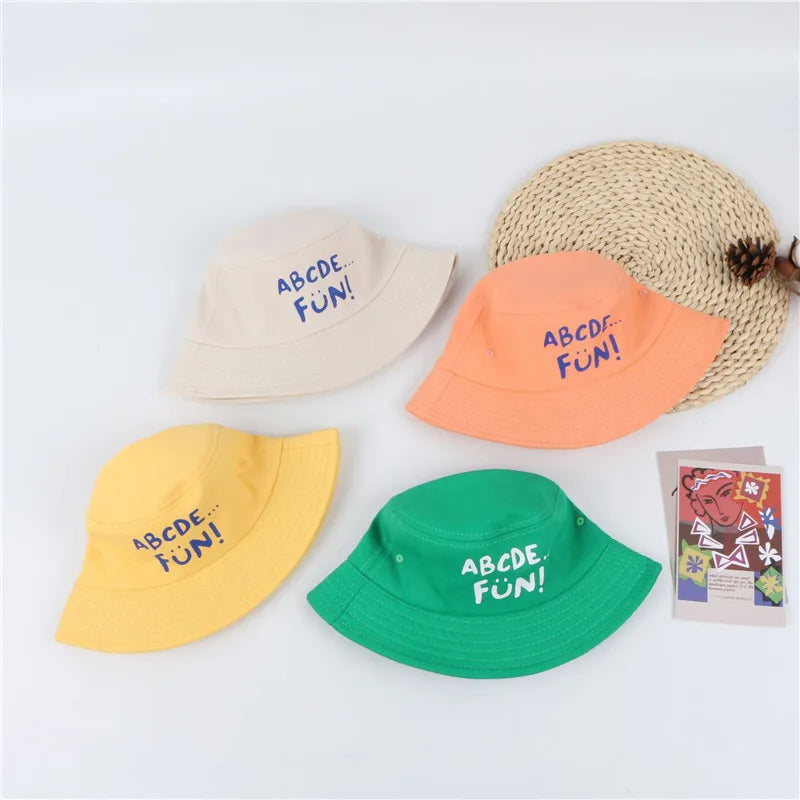 Spring Autumn Children's Bucket Hats Cartoon Letter Sun Hat Girls  Outdoor hat