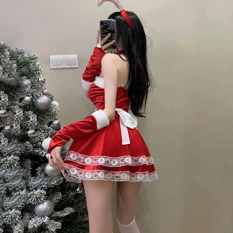 New Christmas Cosplay Costume Lady Santa Claus Velvet Dress Sexy Lingerie