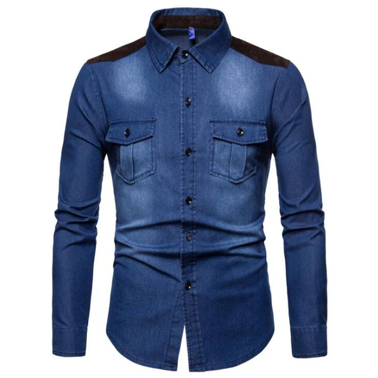 Denim Shirt Men Long Sleeve Men Casual Cotton Jeans Slim Shirt