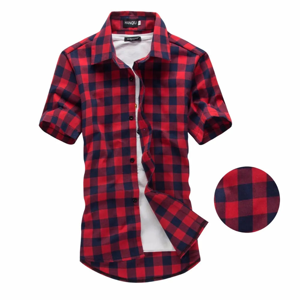 Red and Black Plaid Shirt Men Shirts 2024 New Summer Fashion Chemise Homme Mens