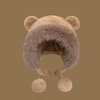 Winter Plush Ear Protection Hat Cartoon Bear Bomber Hats Ski Cycling