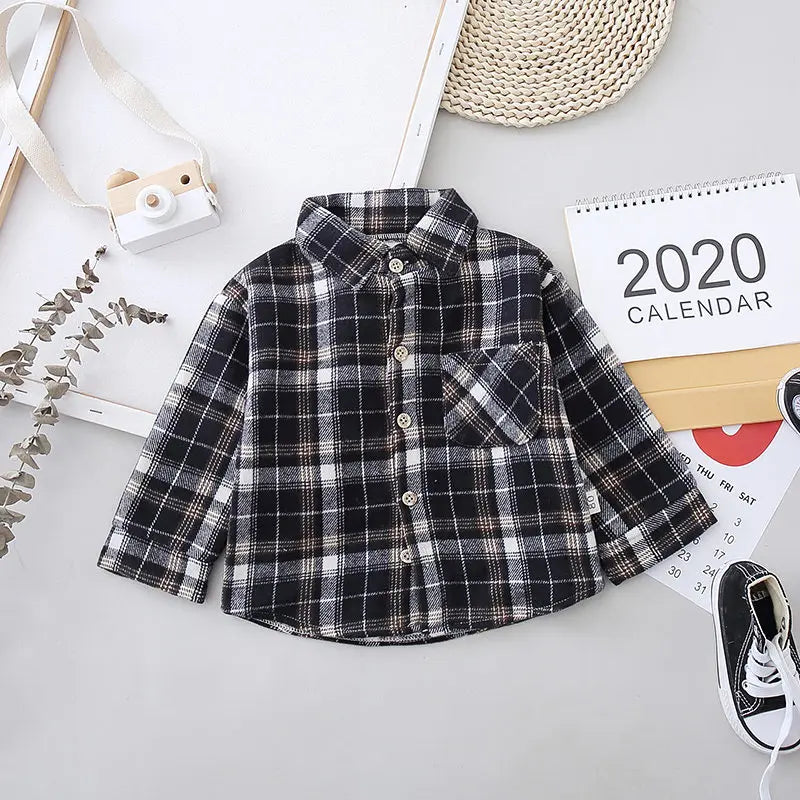 Fashion Boys Shirt New Plaid Style Kids Long Sleeve Shirt Children Cotton Clothe