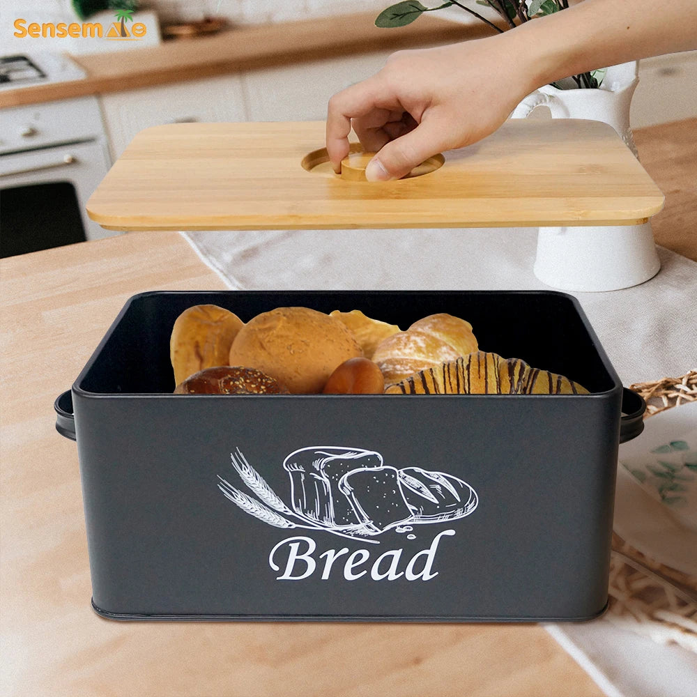 SENSEMAKE-Portable Style Metal Bread Bin Box, Food Storage Containers