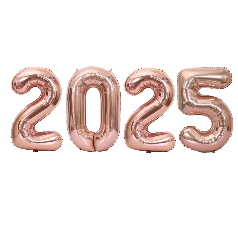 2025 Happy New Year Balloons Banner Rose Gold Number Letter Aluminum Foil