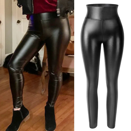 Women Faux Leather Leggings Waterproof Sexy PU Leather Legging Stretchy Push Up