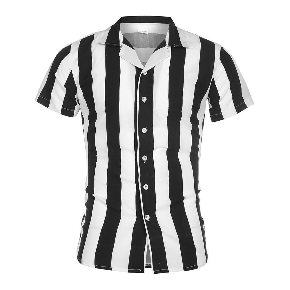 Men Fashion Shirts Casual Multicolor Striped Lapel Shirt Short-Sleeve Men shirt