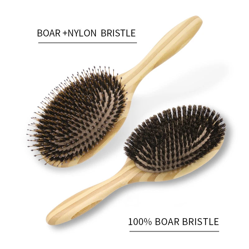 Boar Bristle Hair Brush Women Wood Bamboo HairBrush Professional Curly Airbag