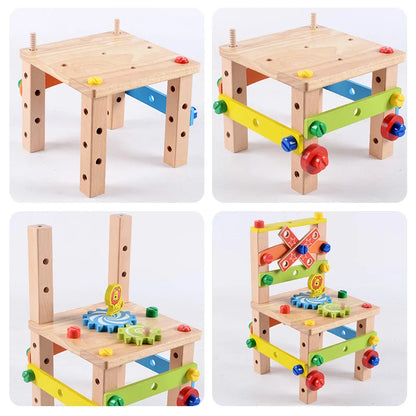 Wooden Assembling Chair Montessori Toys Baby Educational Wooden Blocks Toy