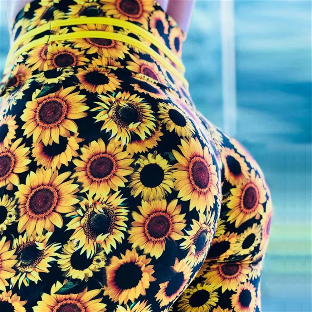 New Arrival Fitness Leggings Women Sunflower Print Elastic Workout leggings