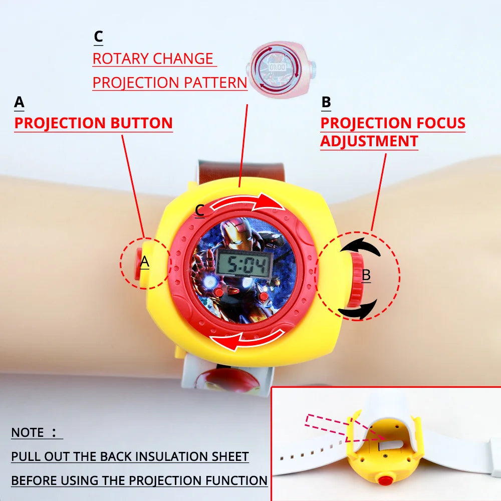 3D Projection Princess Elsa Girls Watches Kids Rubber Digital Minnie