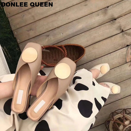 2023 Brand Designer Women Slippers Slip on Mules Flat Heel Casual Shoes