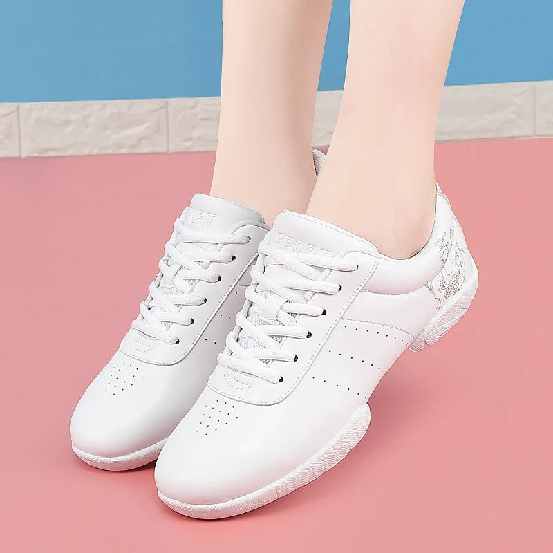 White Aerobic Shoes Children's Adult Fitness Shoes Gymnastics Sports Jazz Dance