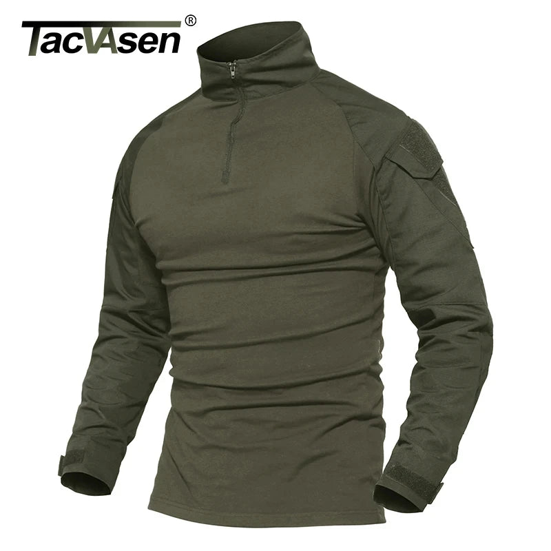 TACVASEN Long Sleeve 1/4 Zipper Tactical T-Shirts With Pockets