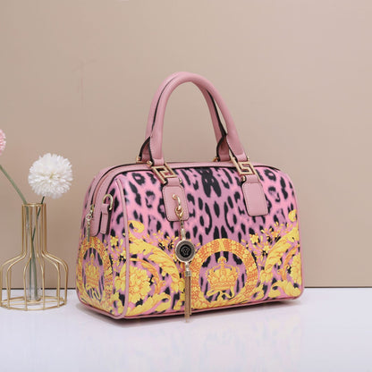 Famous Brand Top Quality Leather Leopard Print Boston Bags Women Genuine Leather