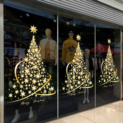 1PC Large Golden Christmas Tree Window Clings Stickers for Glass, Xmas