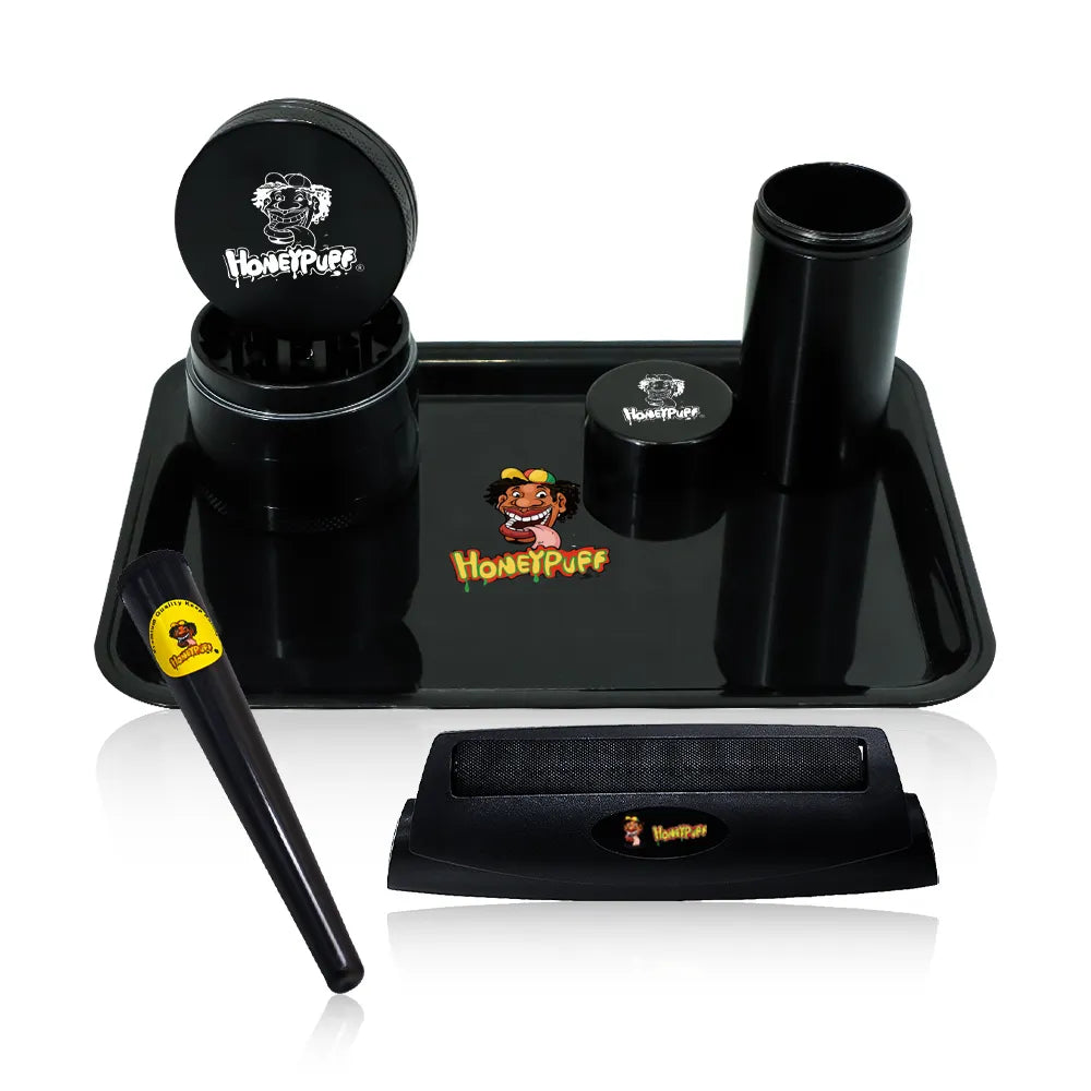 HONEYPUFF Smoking Set Herb Grinder Tobacco Kit Plastic Rolling Tray