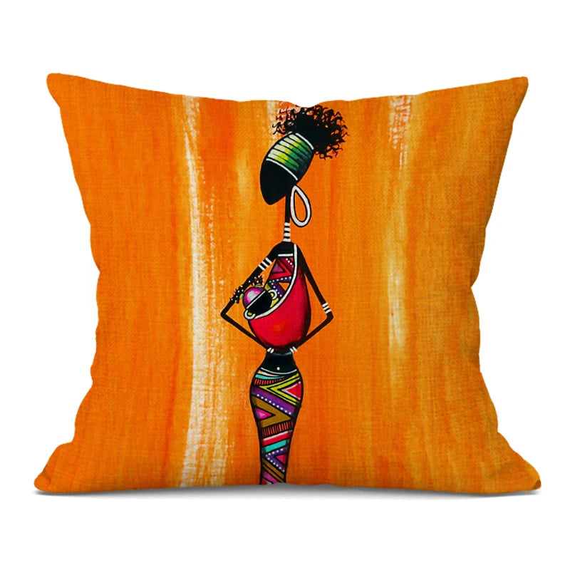 African Woman Cushion Cover Africa Life Abstract Painting Square Pillow