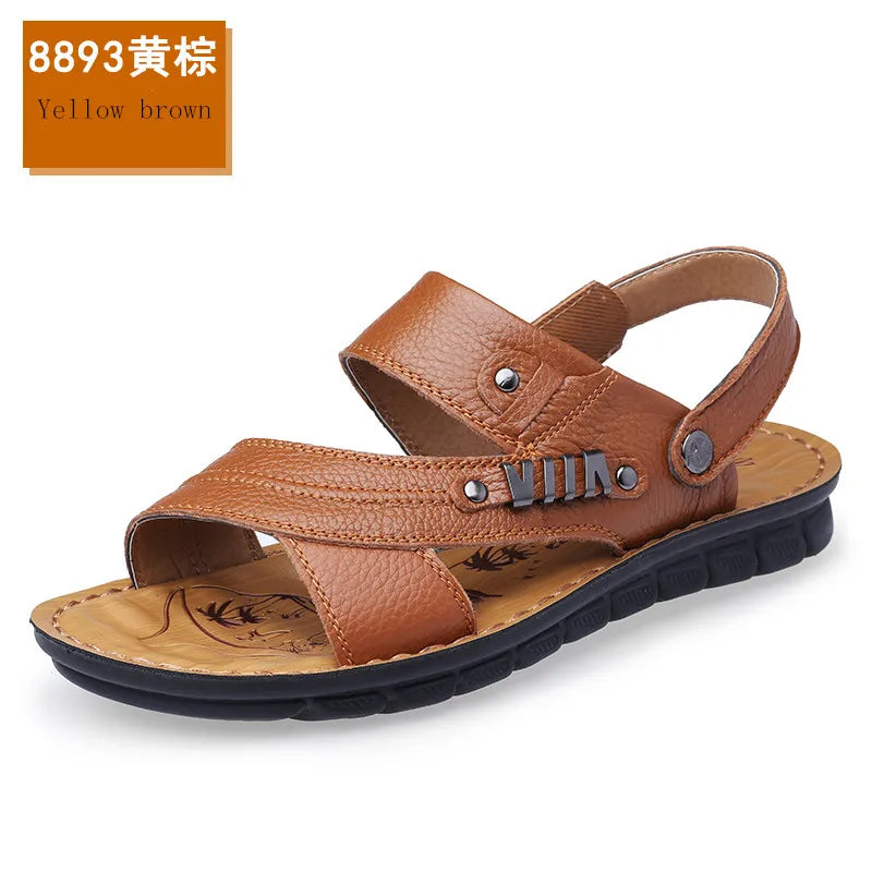 Men's Beach Shoes Sandals Cow Quality Genuine Leather Non-Slip Men's Slippers