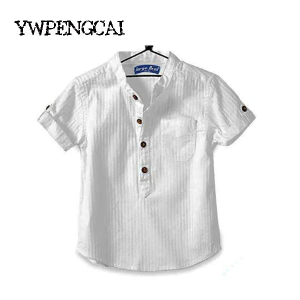 Fashion 2021 Summer Boys Shirts Stand Collar Children Cotton White Shirts