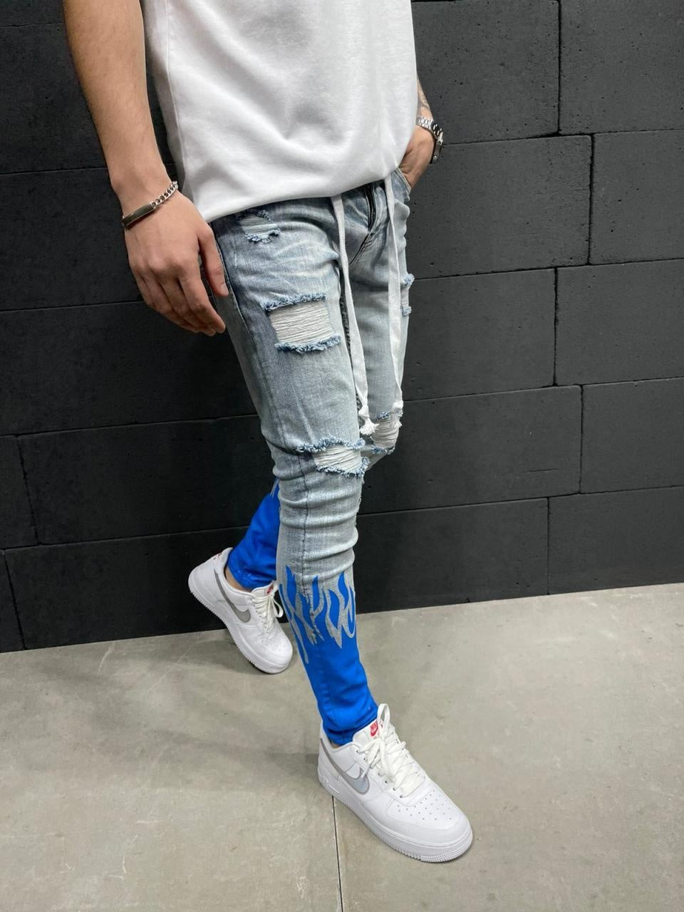 NS033 Hollow Out Print Fashion Fashion 2022 Men Jeans Pants Mens Trousers Pants