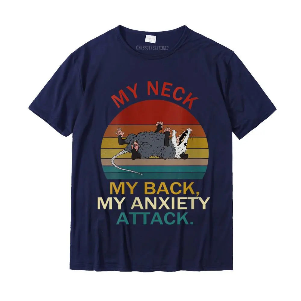 Womens My Neck My Back My Anxiety Attack Opossum Sunset Round Neck T-Shirt