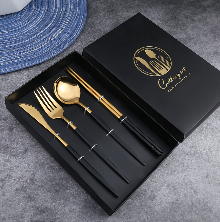 Luxury 18/10  Matte Black Gold Plated Stainless Steel Flatware Cutlery Set